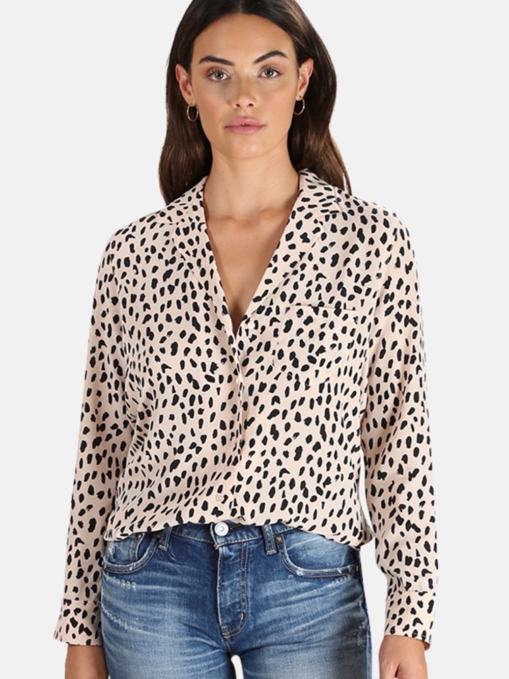 Rails Rebel Blush Spotted Leopard Print Speckle Print Button-Up Blouse